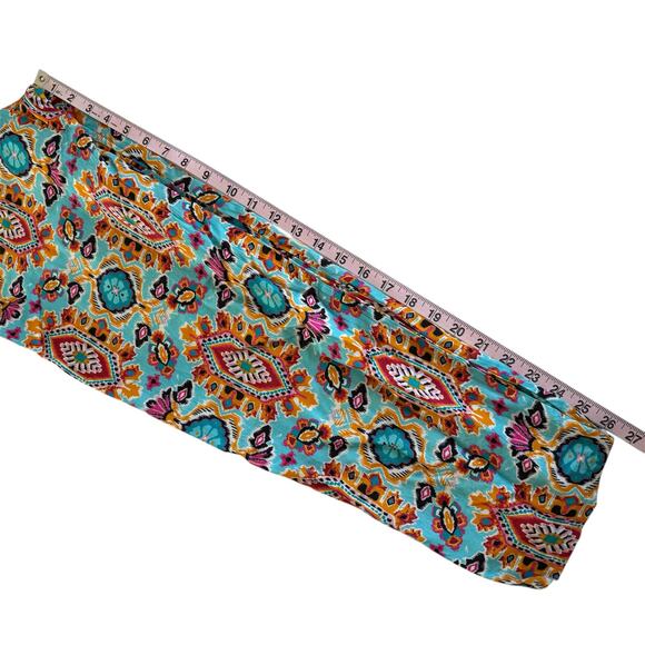 Hale Bob Silk Blend Pull On Style Pants Turquoise Multicolor Women’s Size Small - Picture 7 of 8